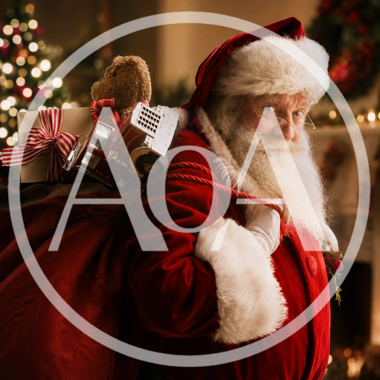Santa Claus Carrying A Sack Of Christmas Gifts