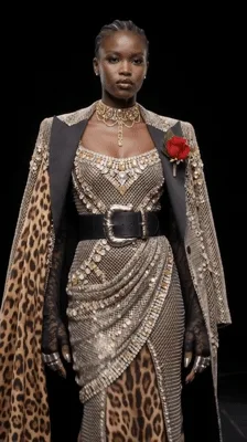 Fashion Model Wearing Luxury Leopard Print Ensemble