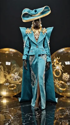 Fashion Model Walking In Futuristic High Fashion Outfits
