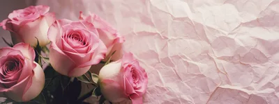 Bouquet of Pink Roses on Crumpled Pinkish Paper Background