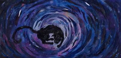 Paper Cutout Art Of A Black Feline In Abstract Space