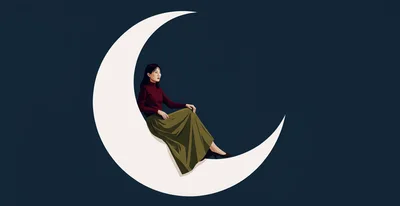 Woman Sitting On A Crescent Moon Illustration