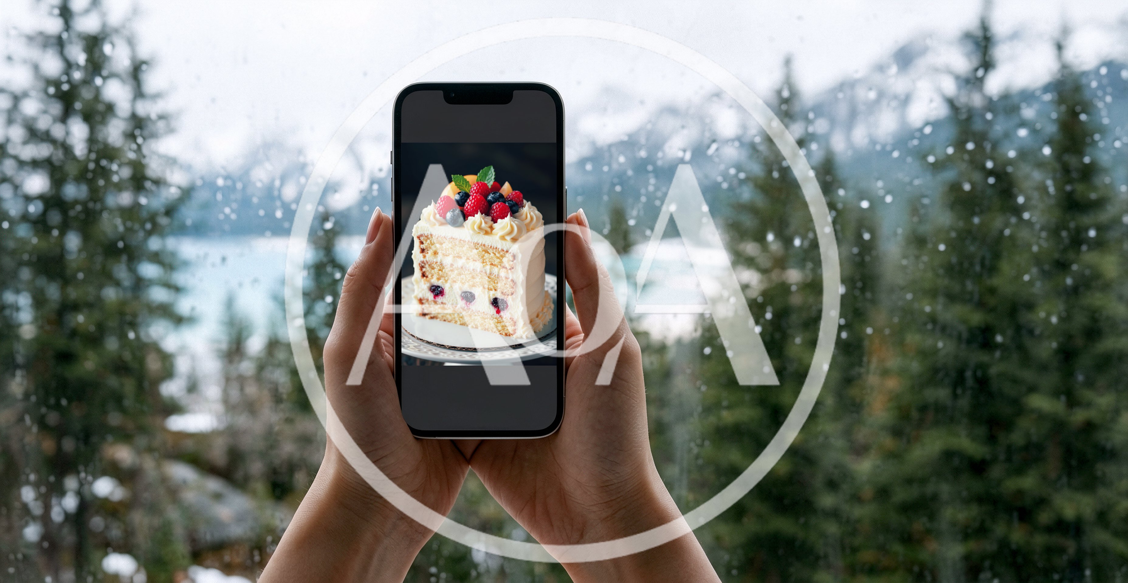 Person Holding Smartphone Displaying A Berry Cake Image