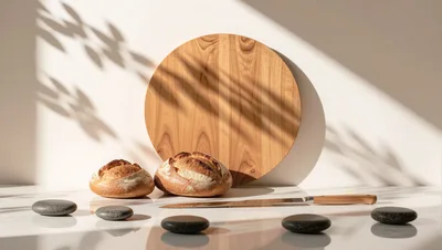 Artisan Sourdough Bread Loaves With Wooden Cutting Board
