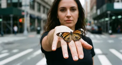 Woman Holding A Monarch Butterfly On Her Hand