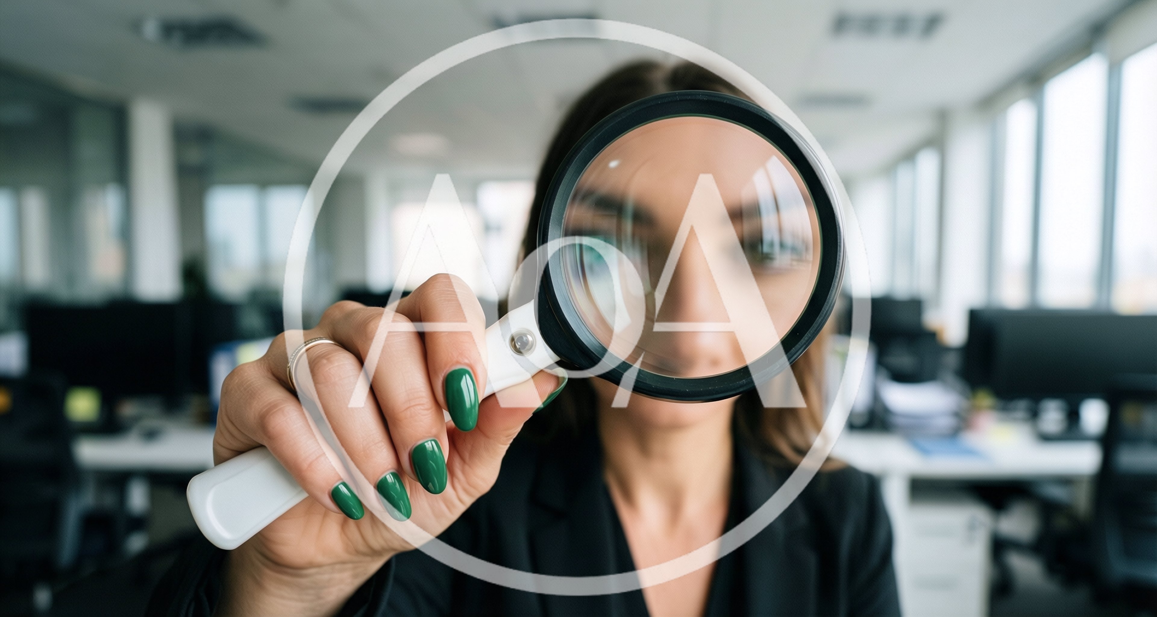 Businesswoman Looking Through Magnifying Glass In Office