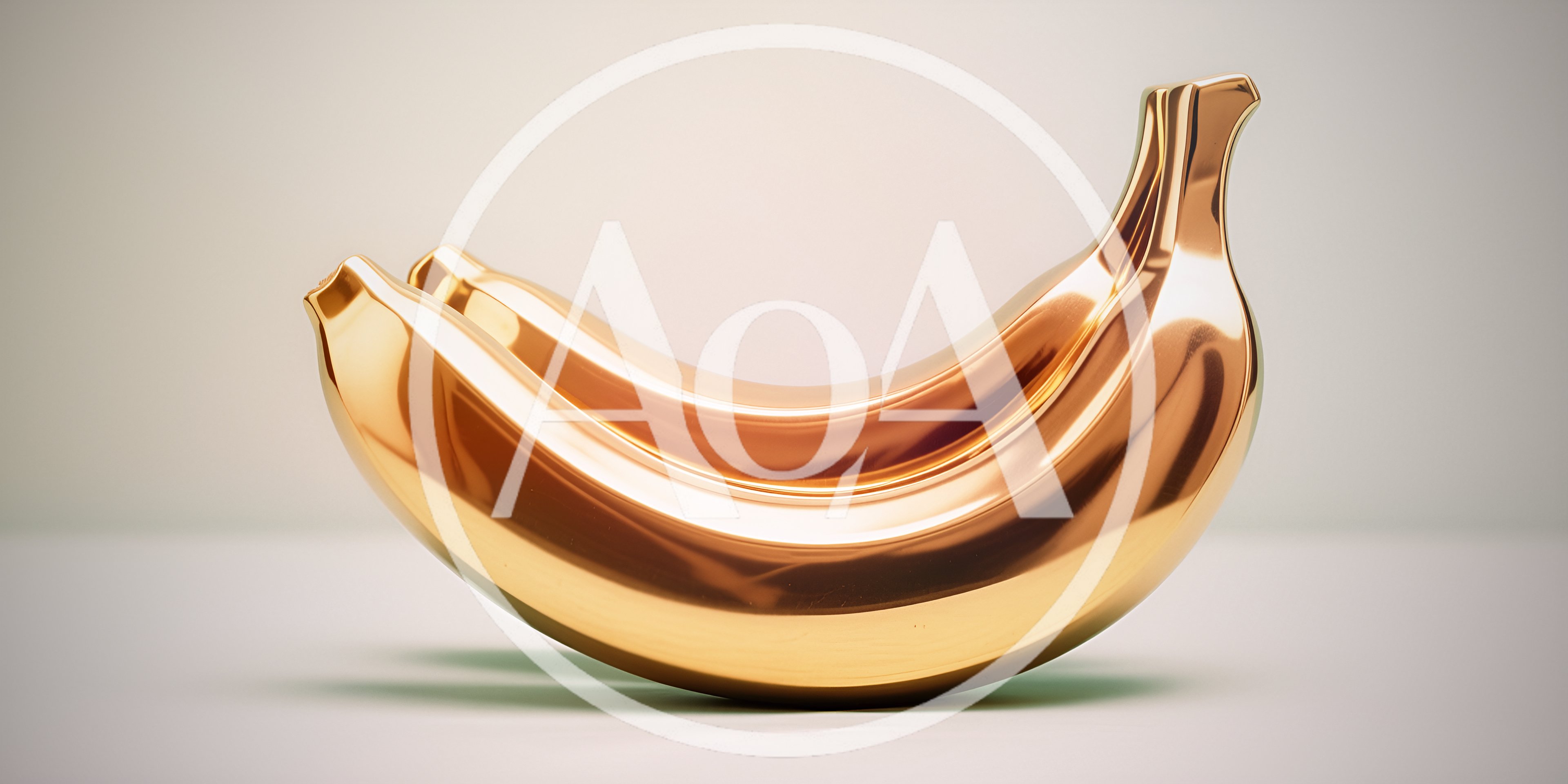 Two Shiny Metallic Gold Bananas On A Neutral Background