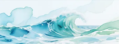 Watercolor Painting Of A Crashing Ocean Wave