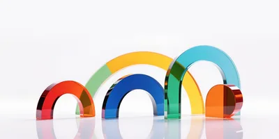 Abstract Acrilic Glass Arches With Colorful Translucent Shapes