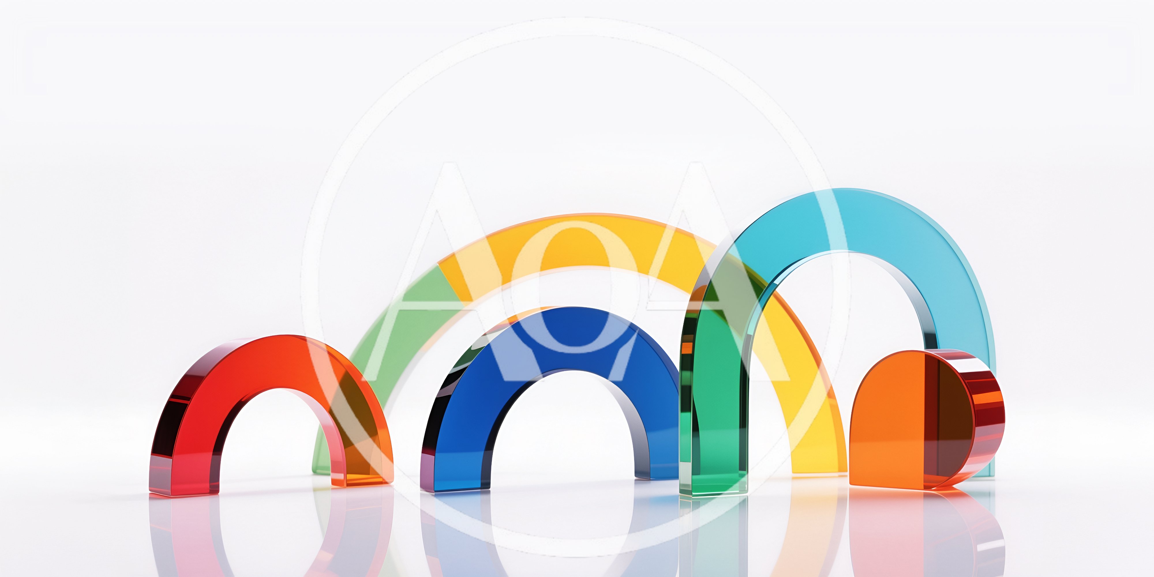 Abstract Acrilic Glass Arches With Colorful Translucent Shapes