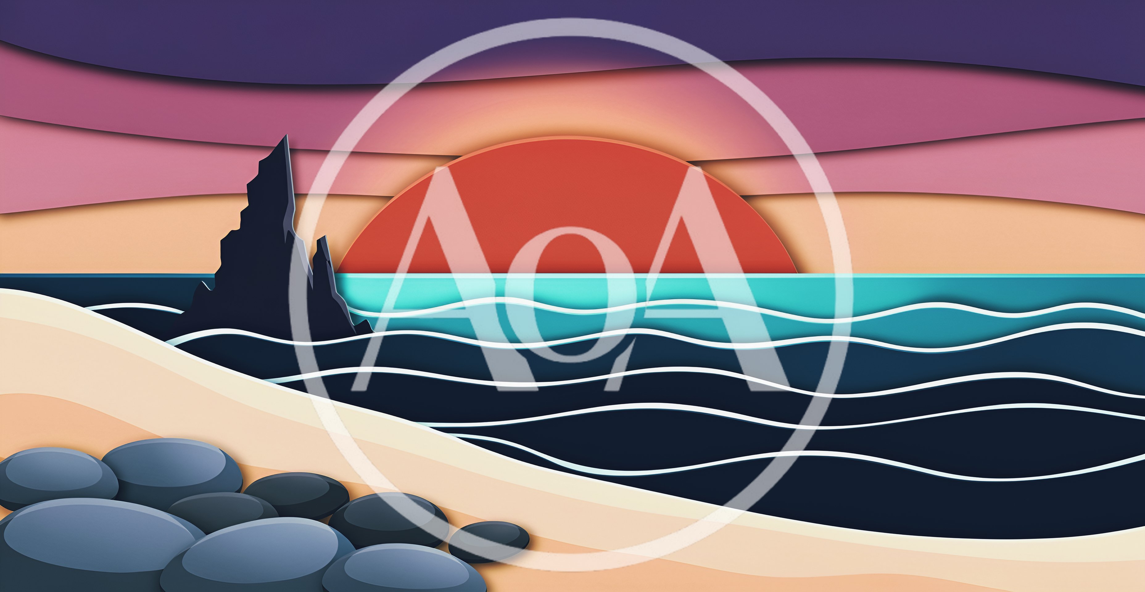 Paper Cutout Style Sunset Seascape Illustration