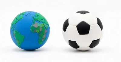 Globe And Soccer Ball Side By Side on a White Background