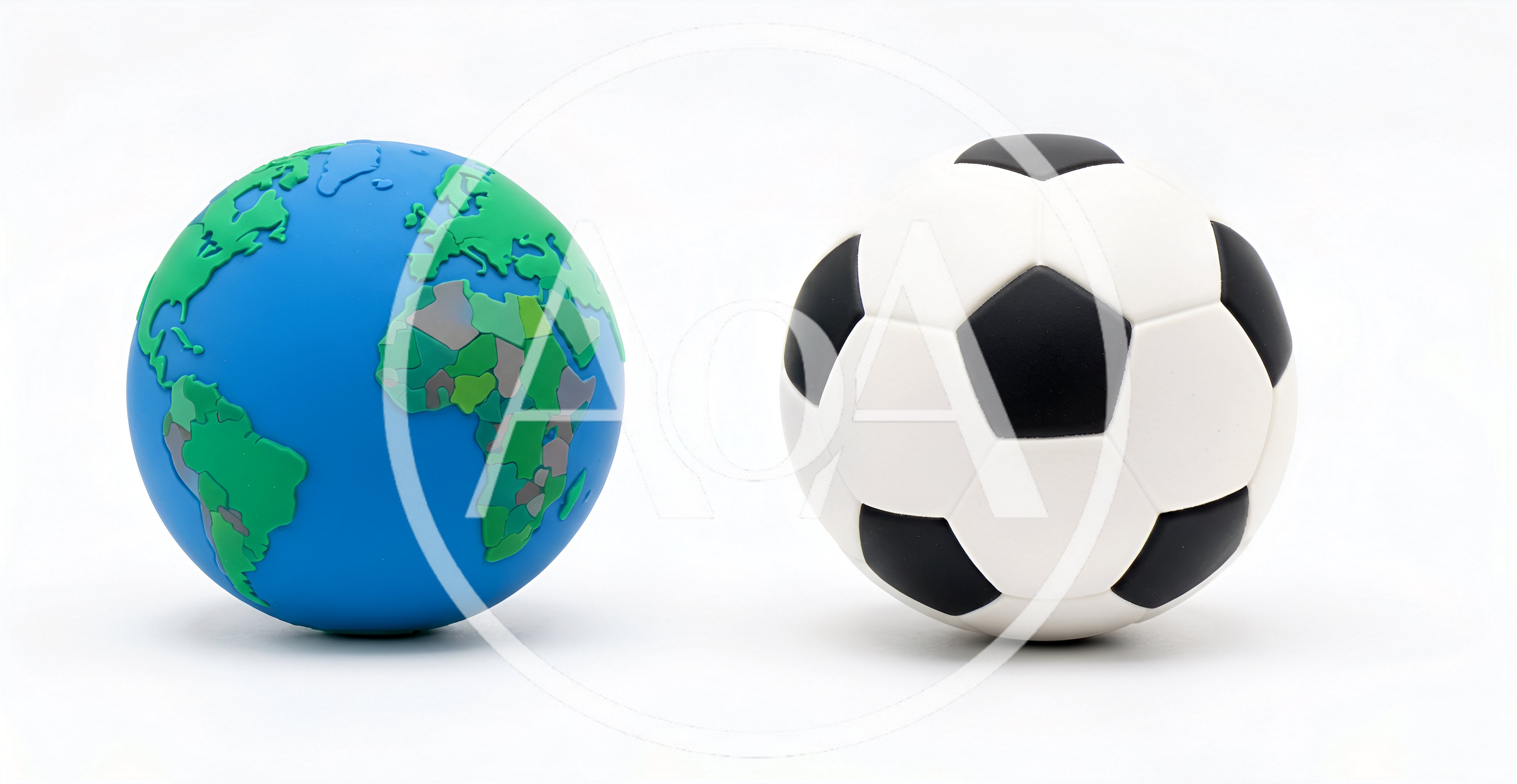Globe And Soccer Ball Side By Side on a White Background