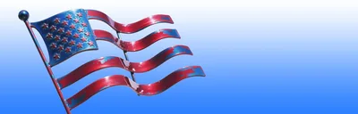 Metal American Flag Sculpture Against Blue Gradient Background