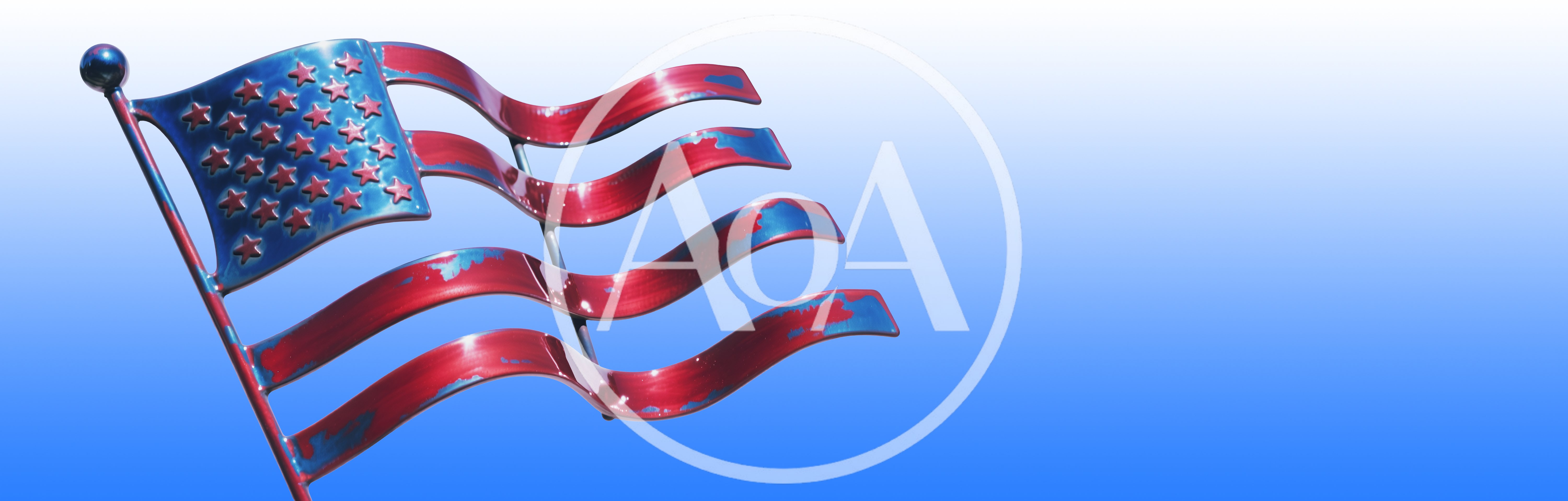 Metal American Flag Sculpture Against Blue Gradient Background