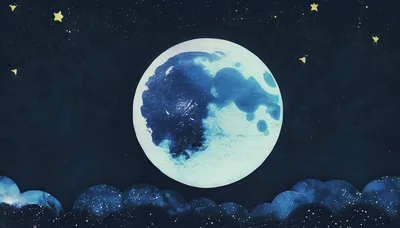 Full Moon In A Starry Night Sky With Clouds