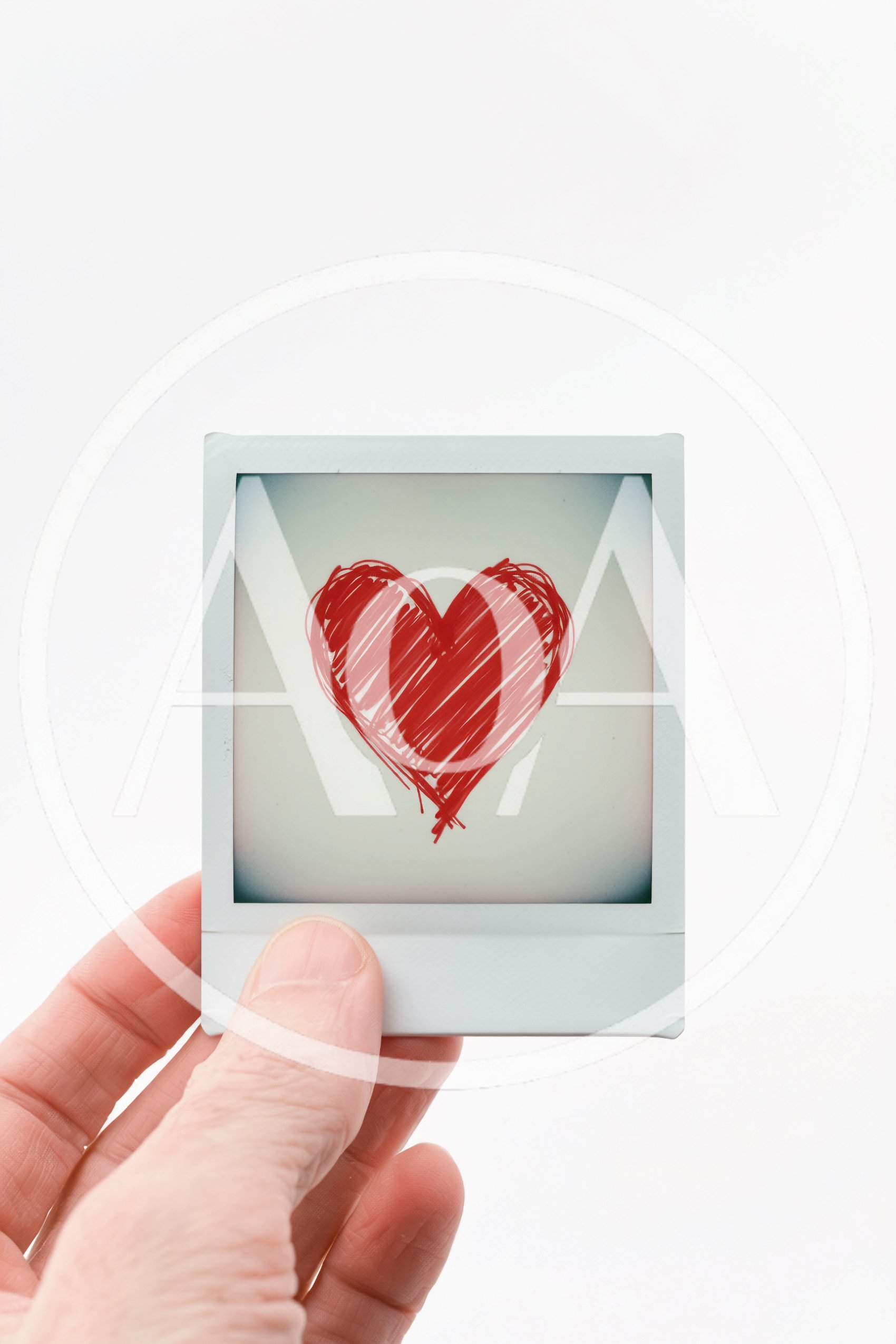 Hand Holding A Polaroid Photo With A Red Heart