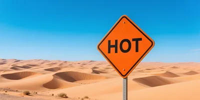 Orange Hot Warning Sign In The Desert