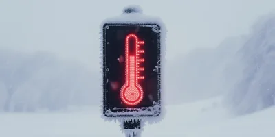 Digital Thermometer Sign Displaying Cold Temperature In Snow