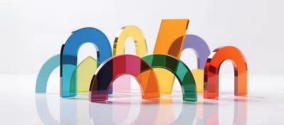 Colorful Translucent Geometric Arches on White Background
