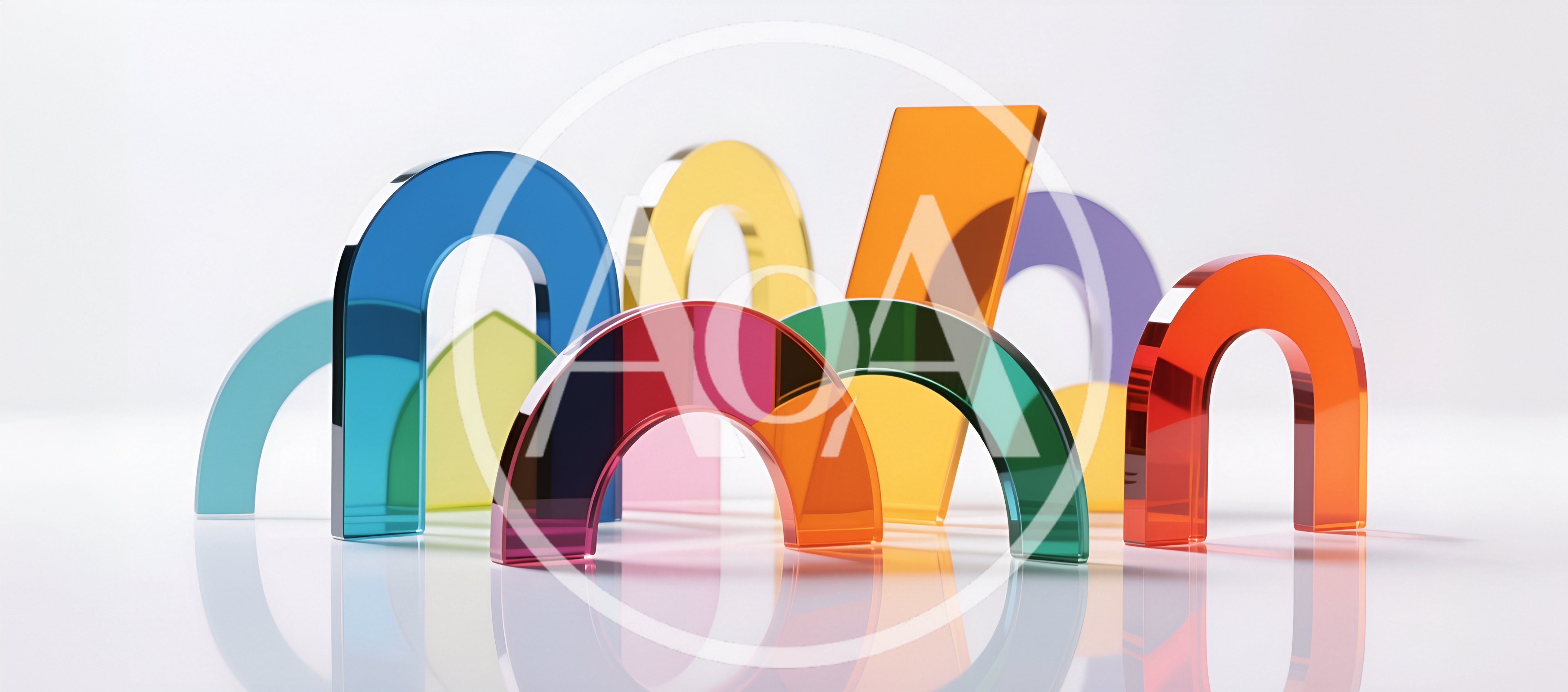 Colorful Translucent Geometric Arches on White Background
