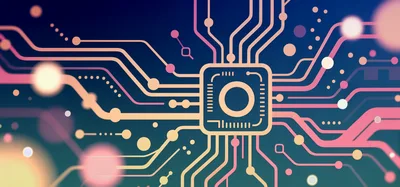 Digital Circuit Board Processor With Glowing Data Lines