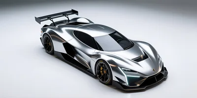 Silver Futuristic Concept Supercar On White Background