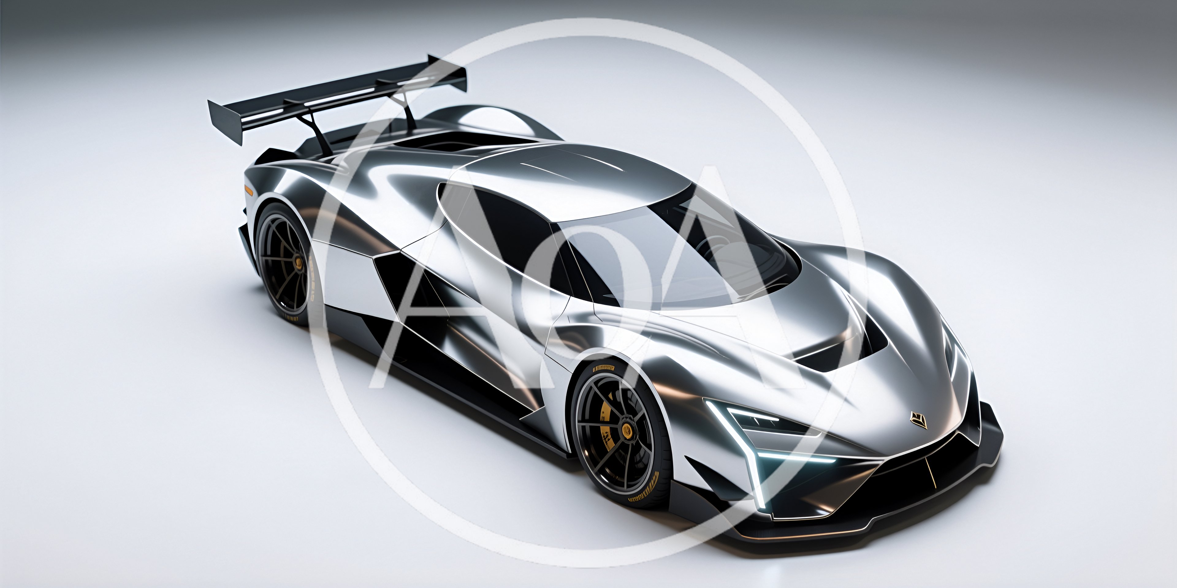 Silver Futuristic Concept Supercar On White Background