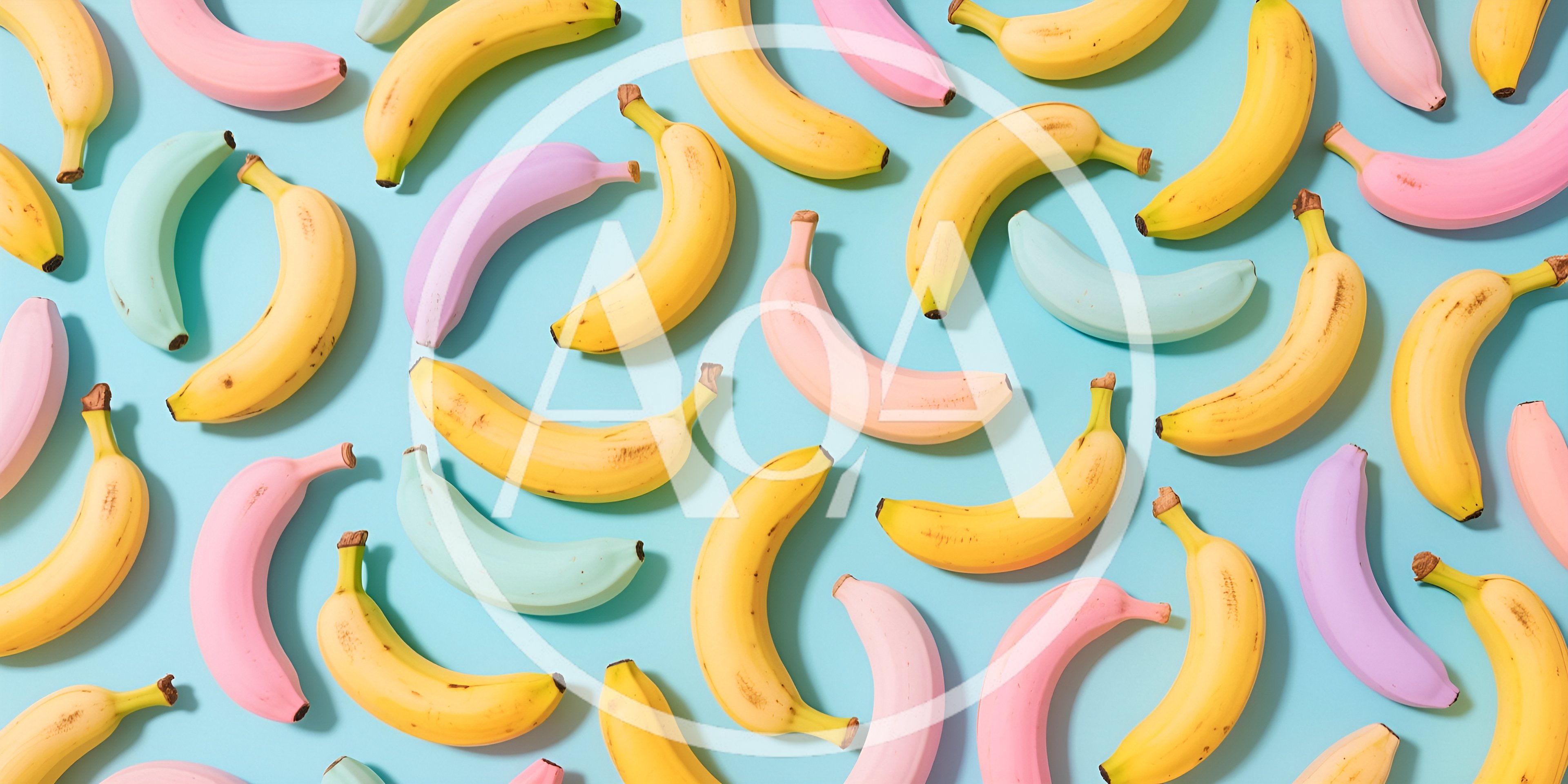 Pattern of Colorful Bananas on Light Blue Background