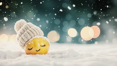 Cute Yellow Tomato Wearing A Knitted Winter Hat