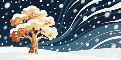 Stylized Winter Tree In A Snowy Blizzard