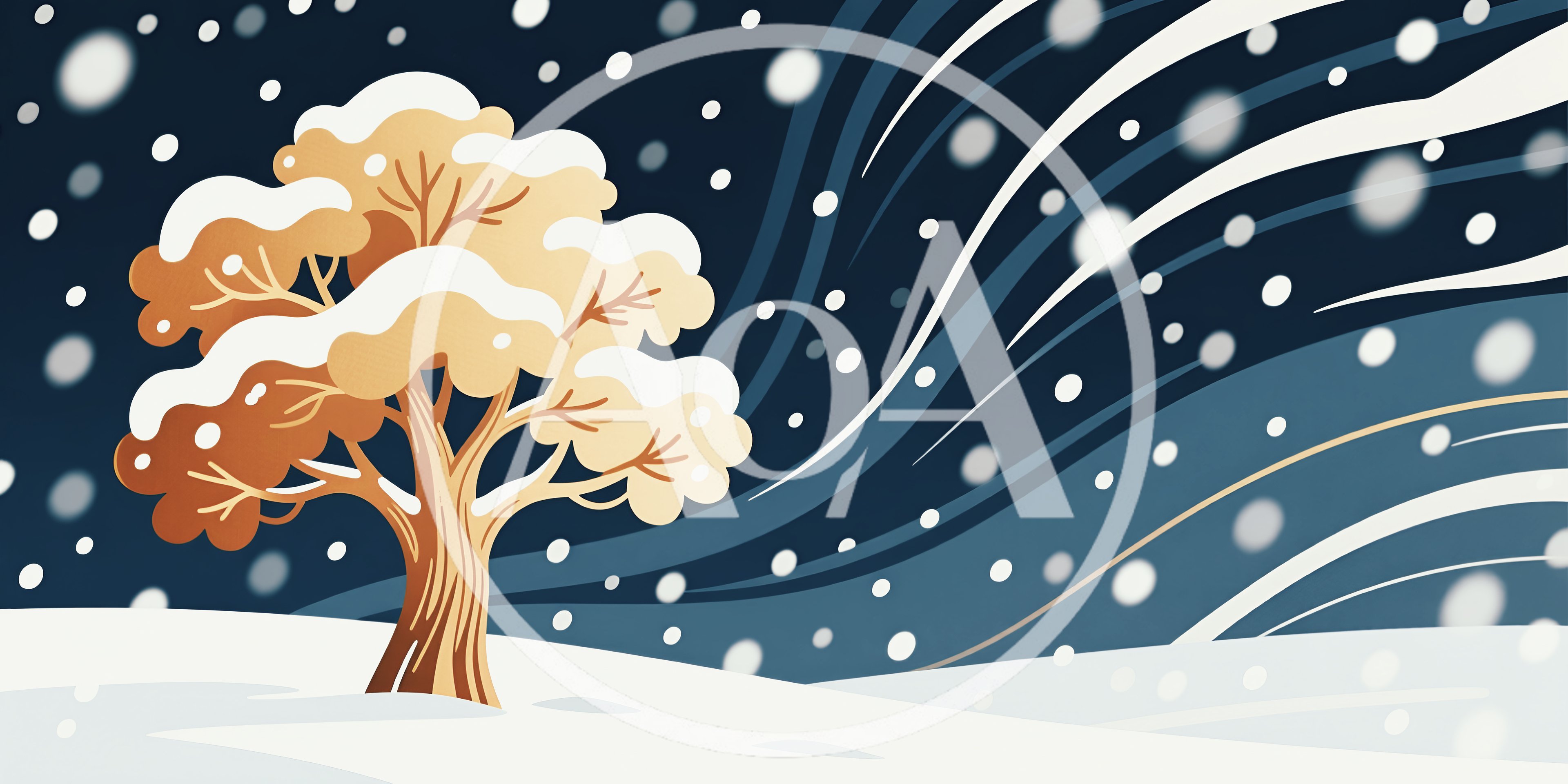 Stylized Winter Tree In A Snowy Blizzard