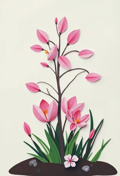 Paper Craft Illustration Of A Pink Flowering Plant