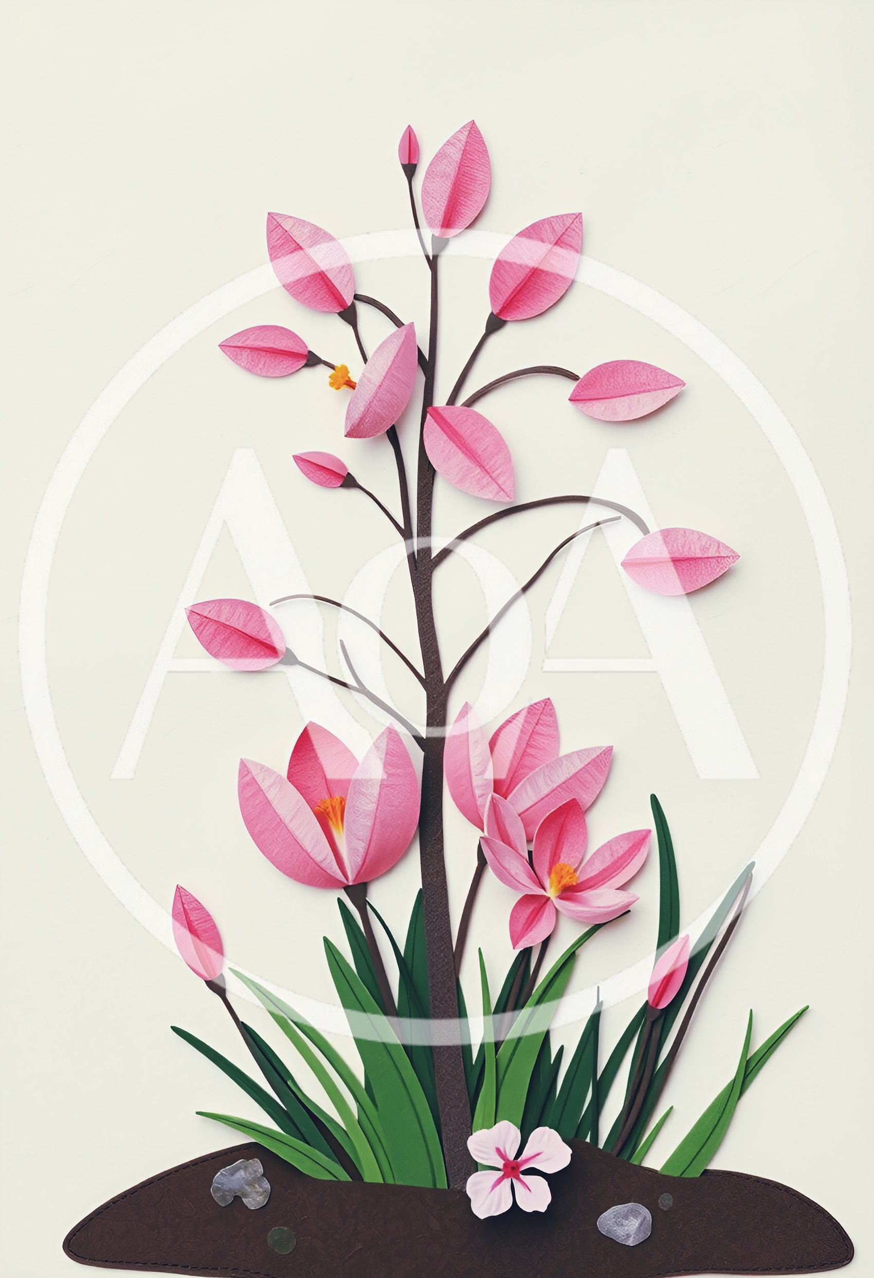 Paper Craft Illustration Of A Pink Flowering Plant