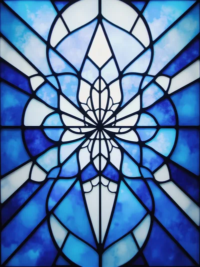 Intricate Blue And White Stained Glass Window Pattern