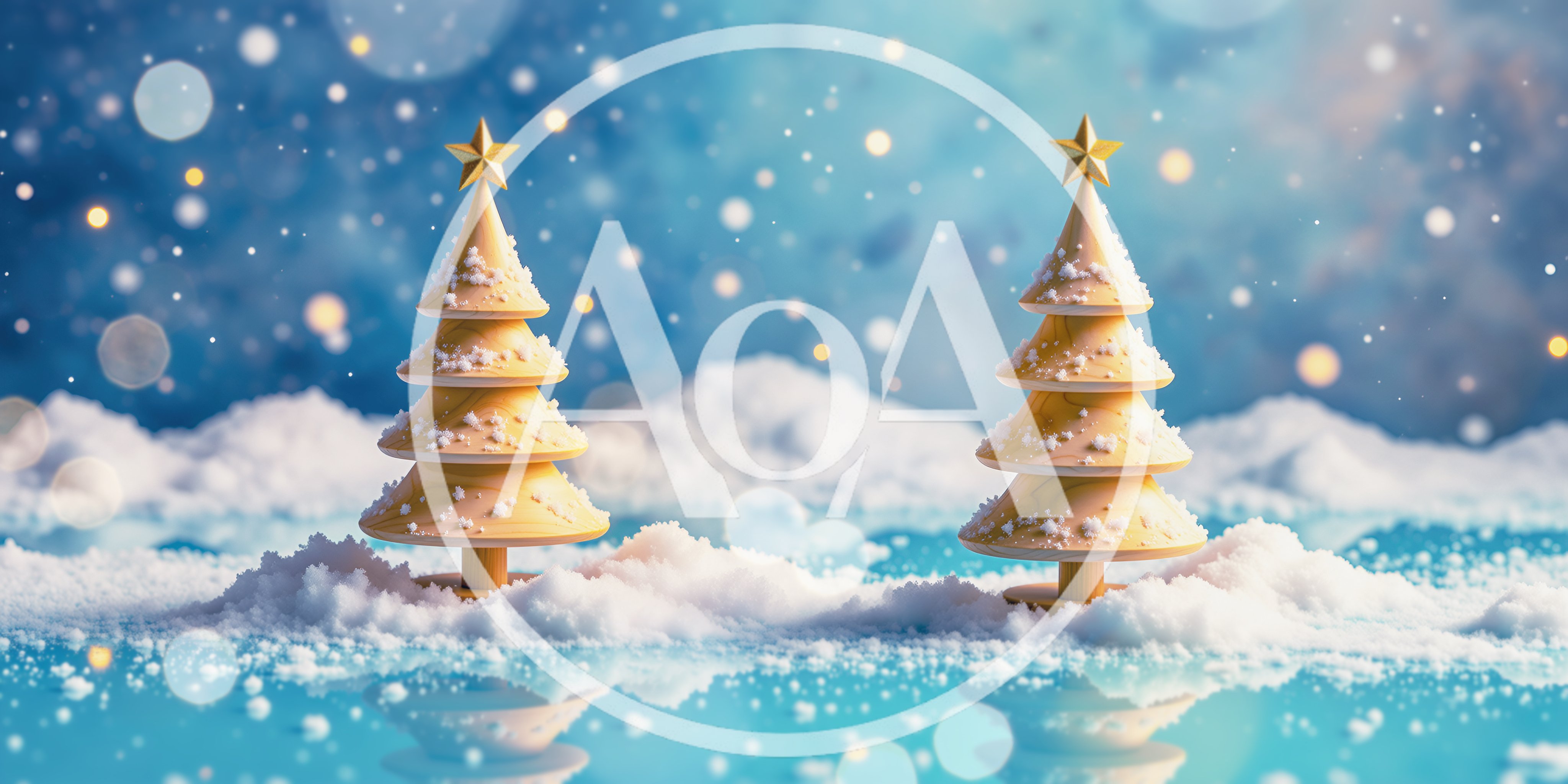 Two Wooden Christmas Trees In Snowy Landscape