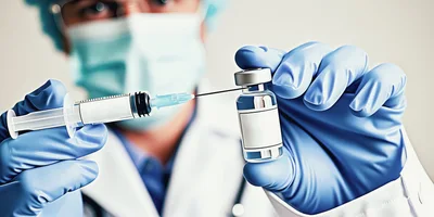 Medical Professional Preparing Vaccine Injection From Vial