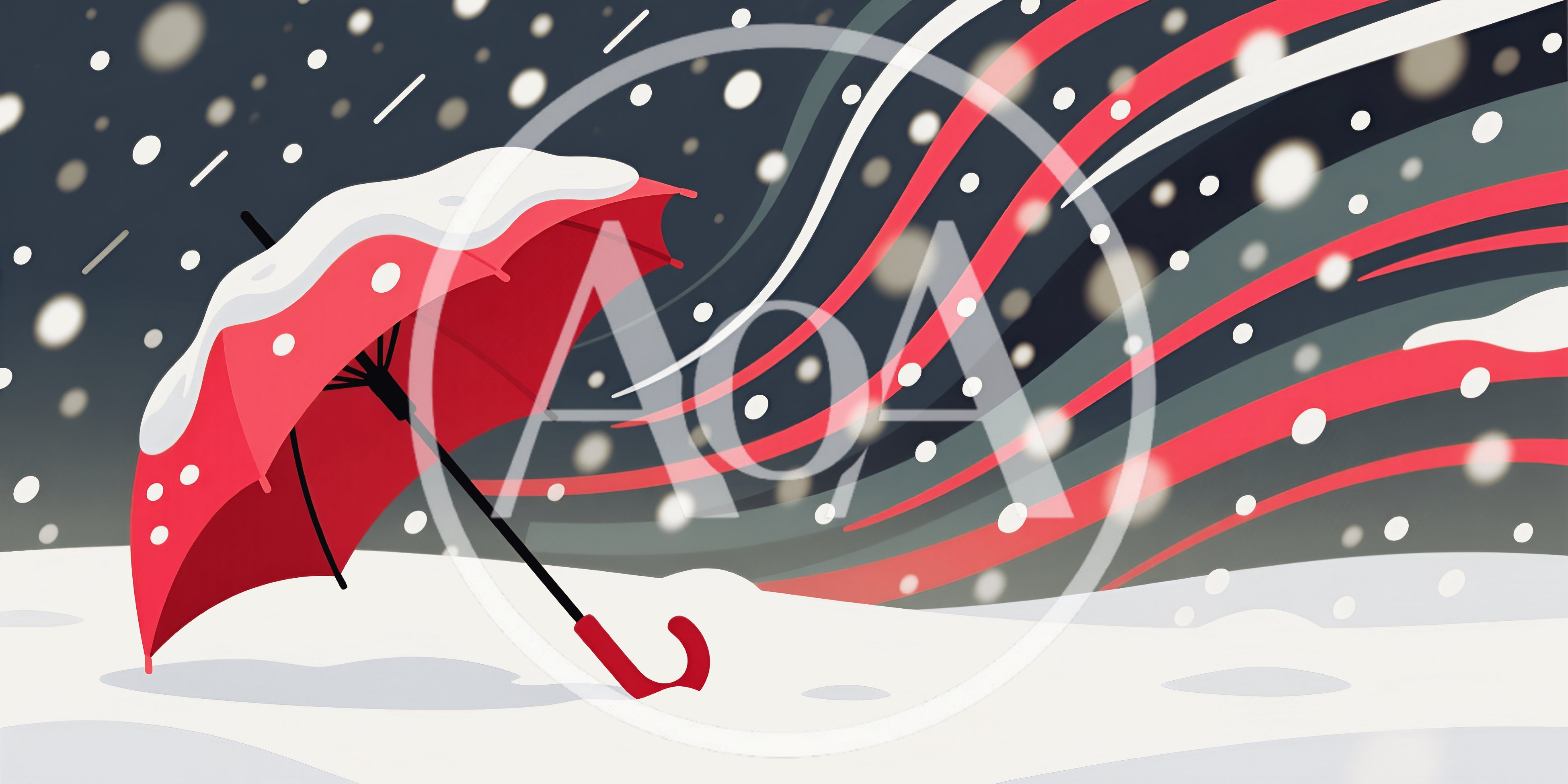 Red Umbrella Standing In Snowy Winter Landscape