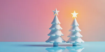 Two Minimalist White Christmas Trees With Glowing Stars