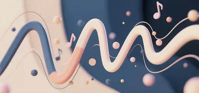 Abstract 3D Waveform With Floating Musical Notes