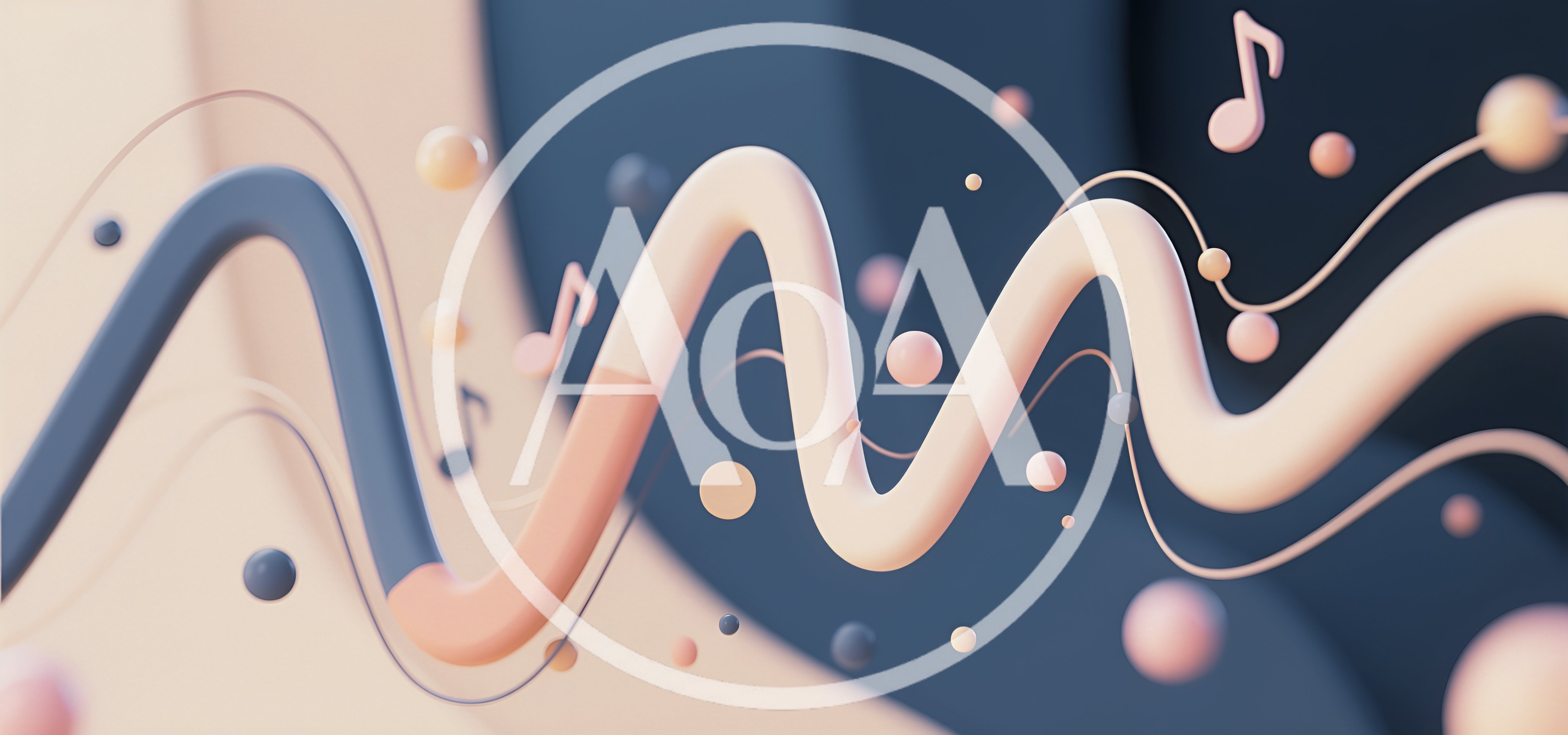Abstract 3D Waveform With Floating Musical Notes