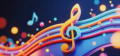 3D Rendered Treble Clef With Colorful Musical Waves