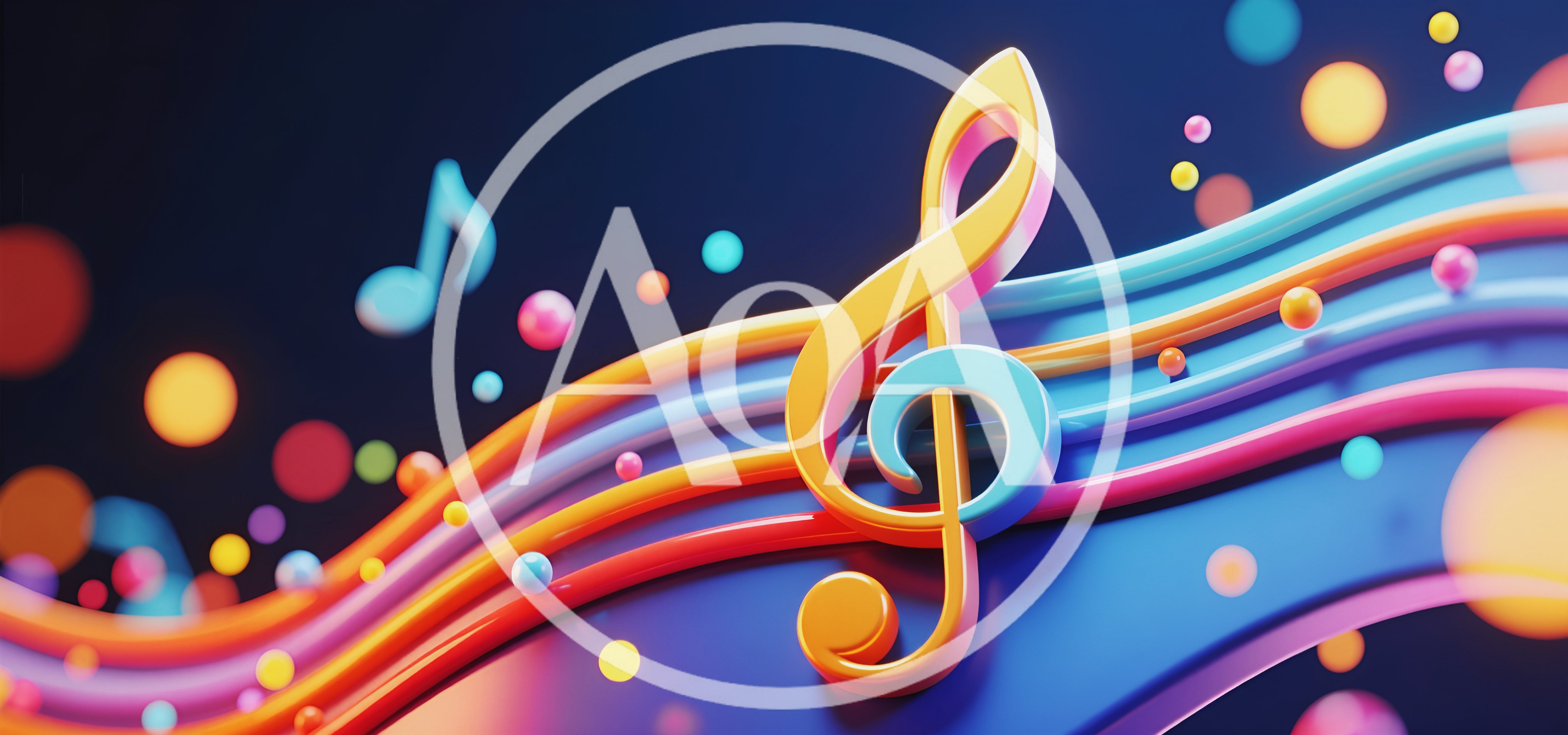3D Rendered Treble Clef With Colorful Musical Waves