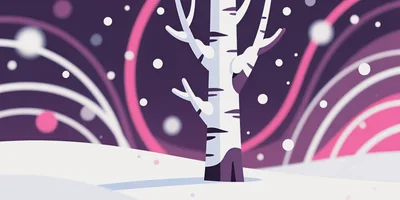 Stylized Birch Tree In A Snowy Winter Landscape