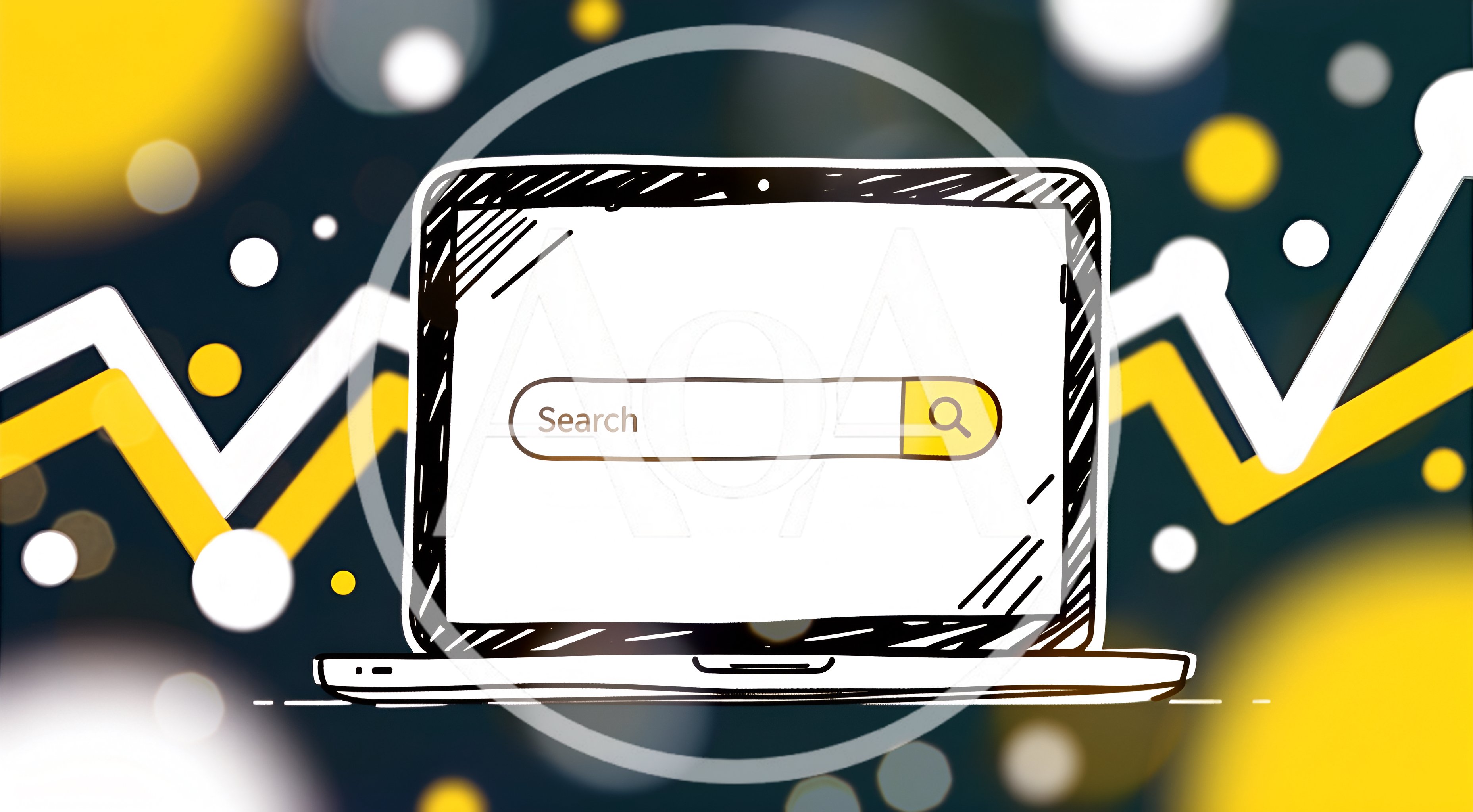 Hand Drawn Laptop With Search Bar And Data Graphs