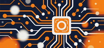 Digital Circuit Board Processor Concept With Glowing Data Connections