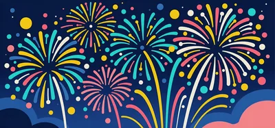 Colorful Flat Vector Fireworks Display