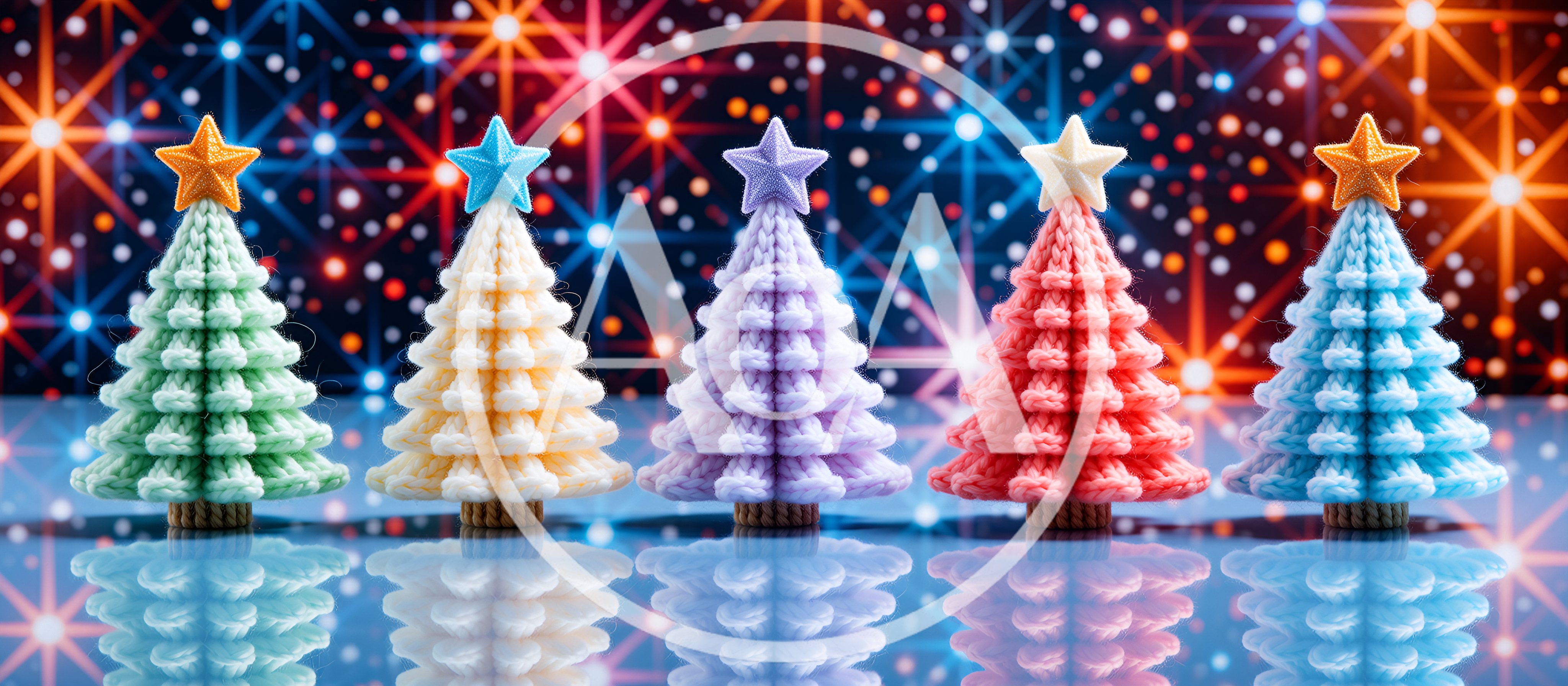 Five Colorful Knitted Christmas Tree Decorations