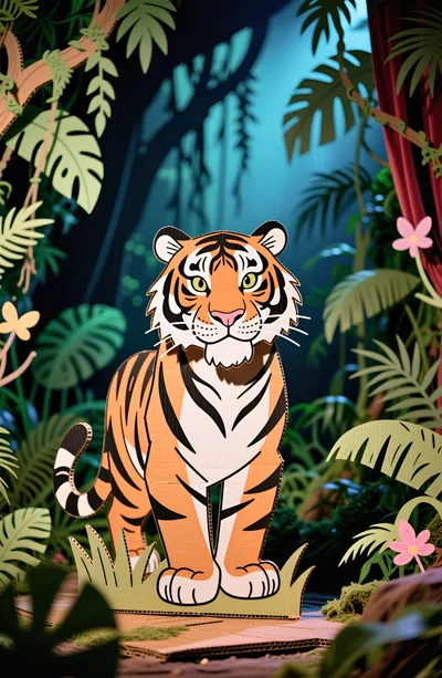 Cardboard Cutout Tiger In A Tropical Jungle Setting