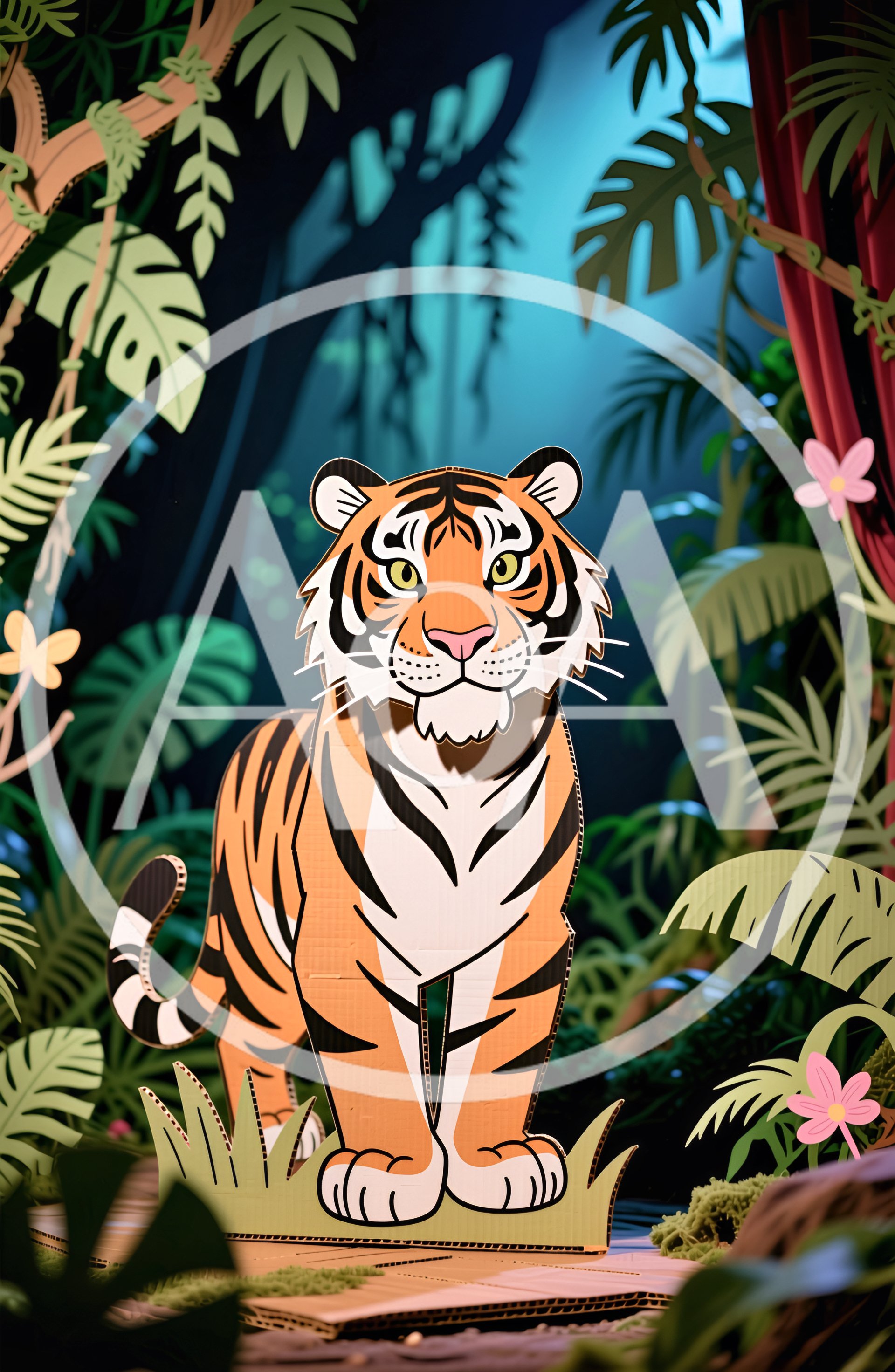 Cardboard Cutout Tiger In A Tropical Jungle Setting